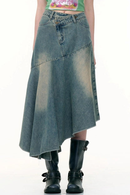 High-Waisted Irregular Denim Skirt
