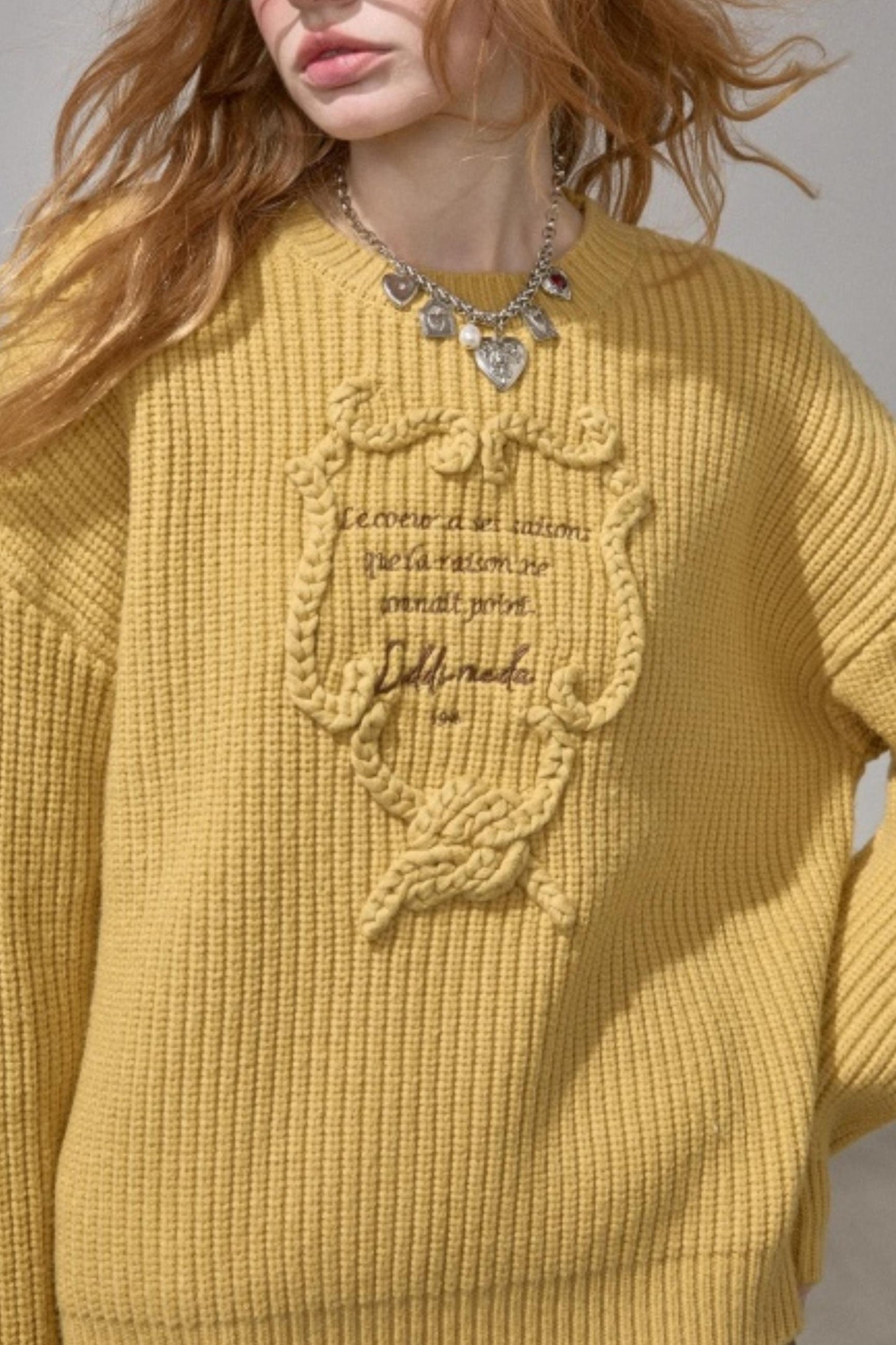 Ribbon Embroidery Crew Neck Sweater