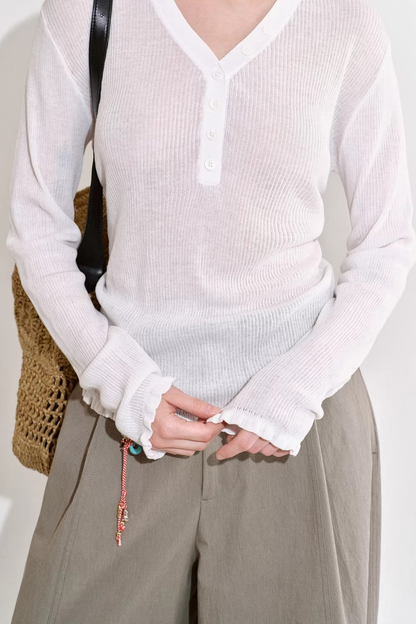 Knit Ruffled V-Neck Sweater