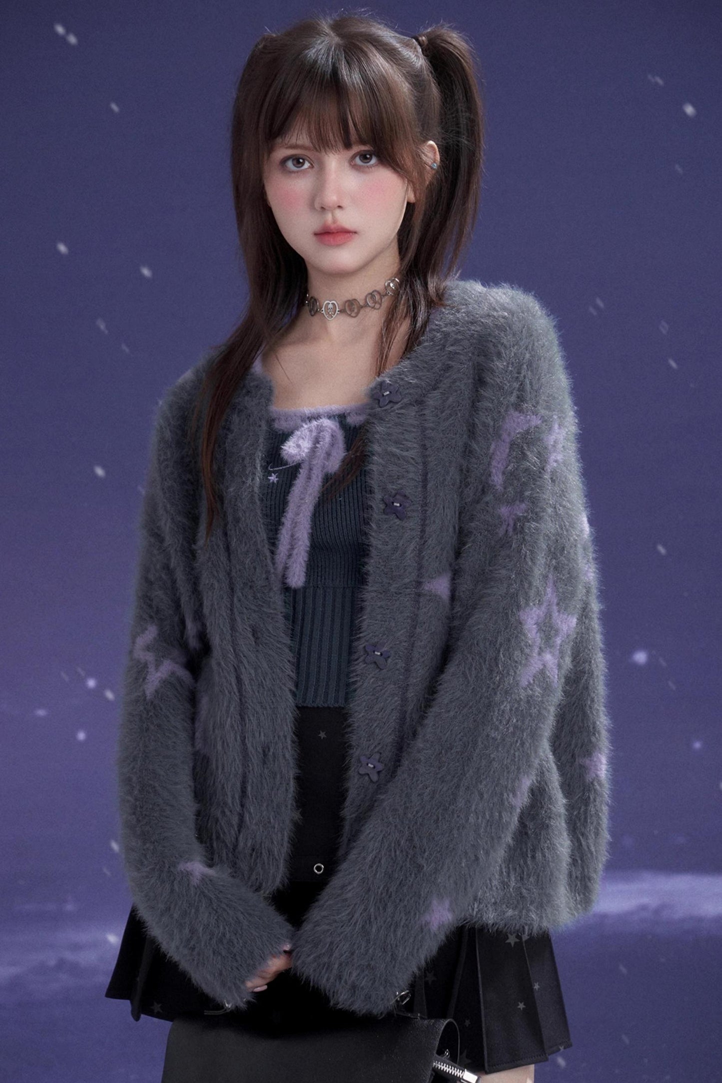 Gray Faux Mink Fur Jacket Vest Set-Up