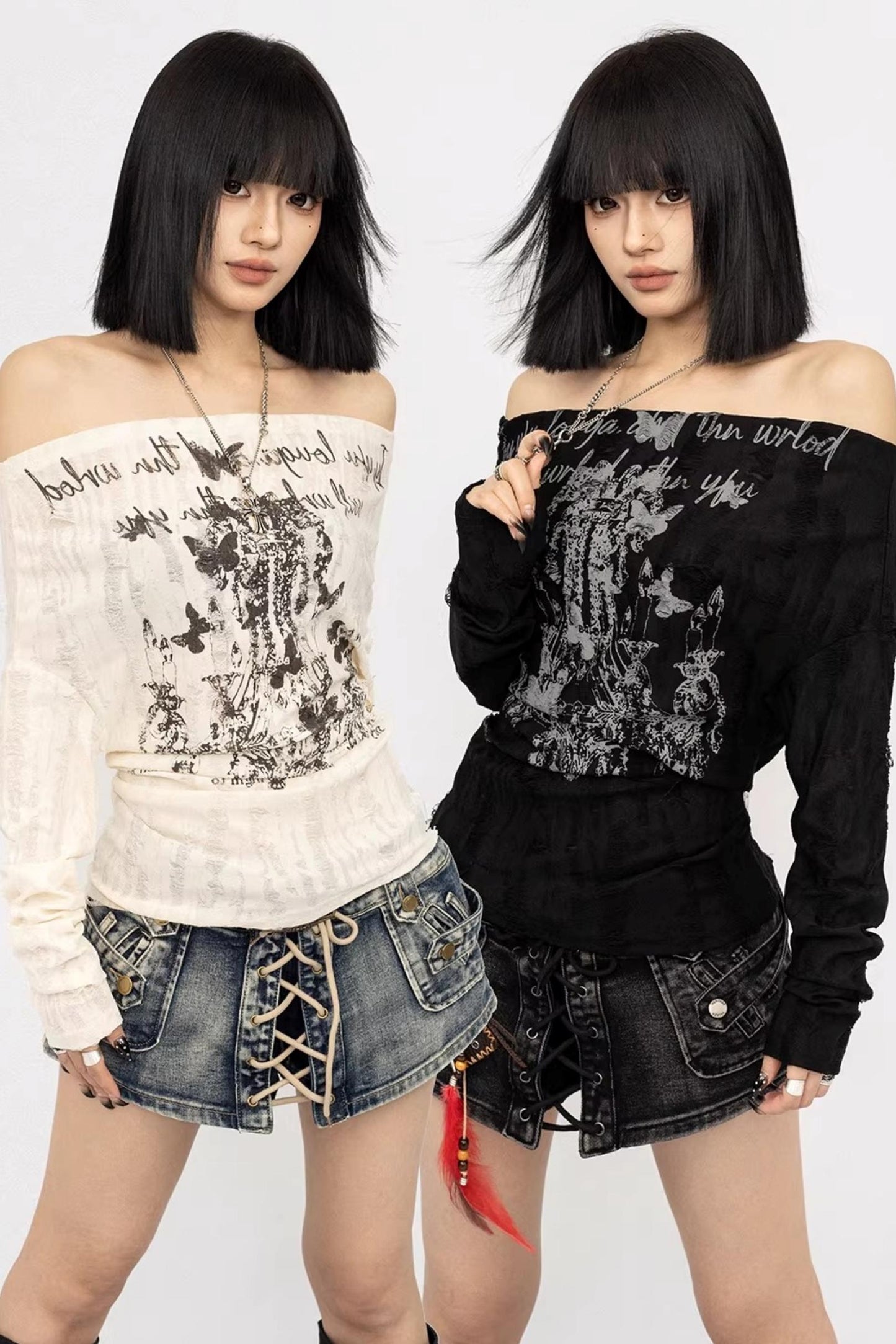 Dark Print One-Shoulder Top