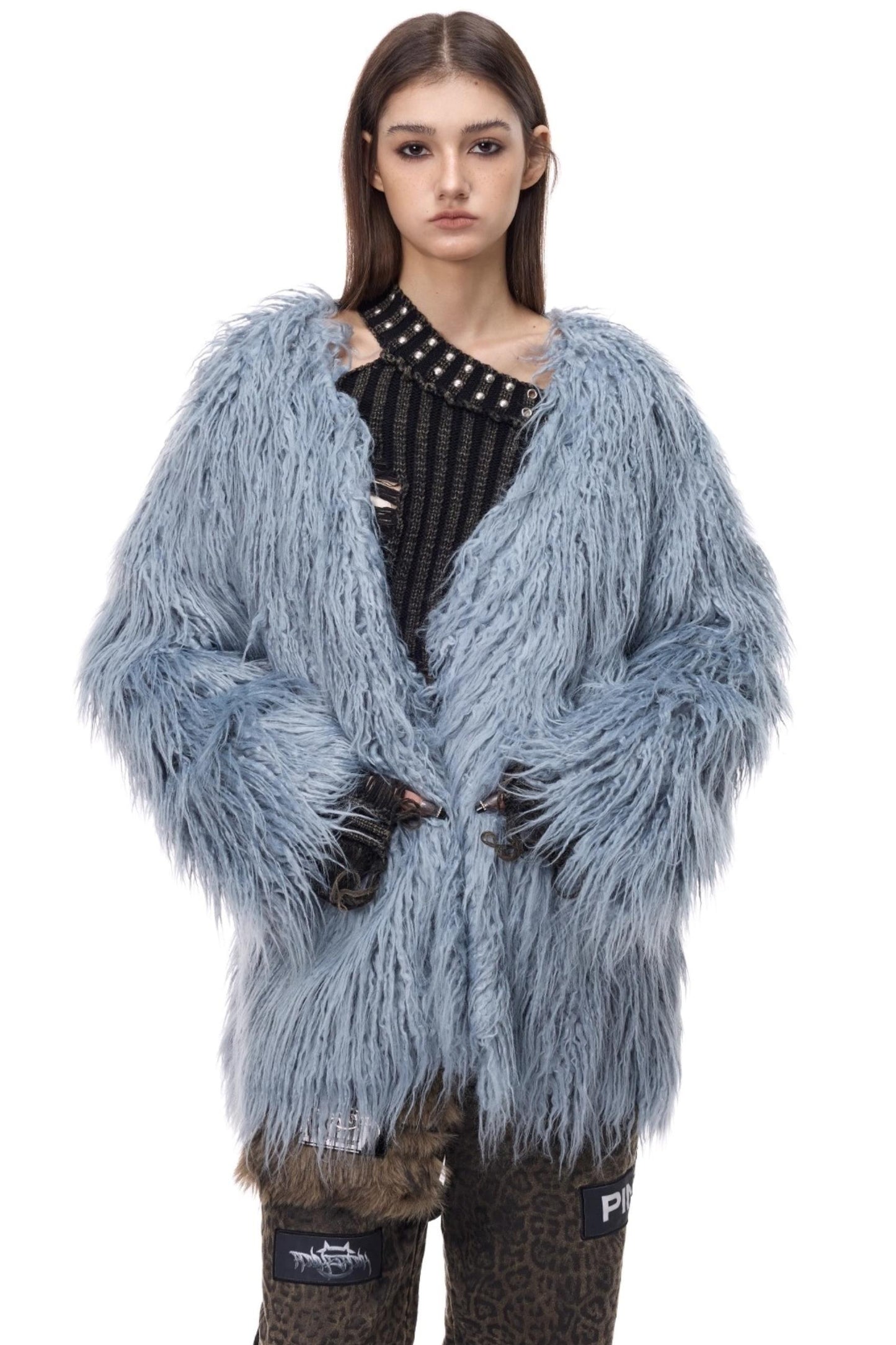 V-Neck Shearling Fur Jacket