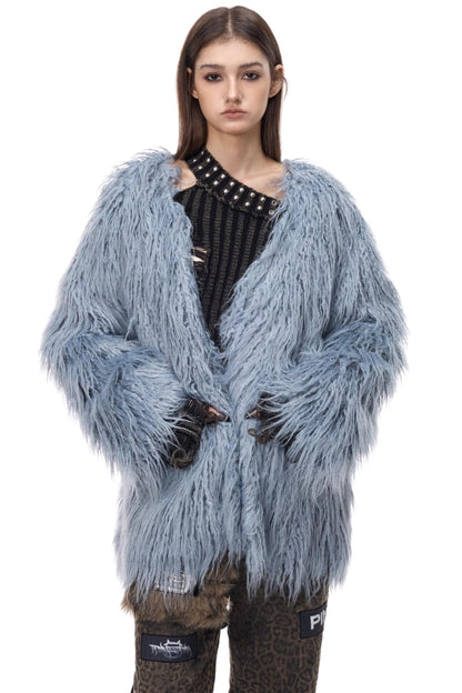 V-Neck Shearling Fur Jacket