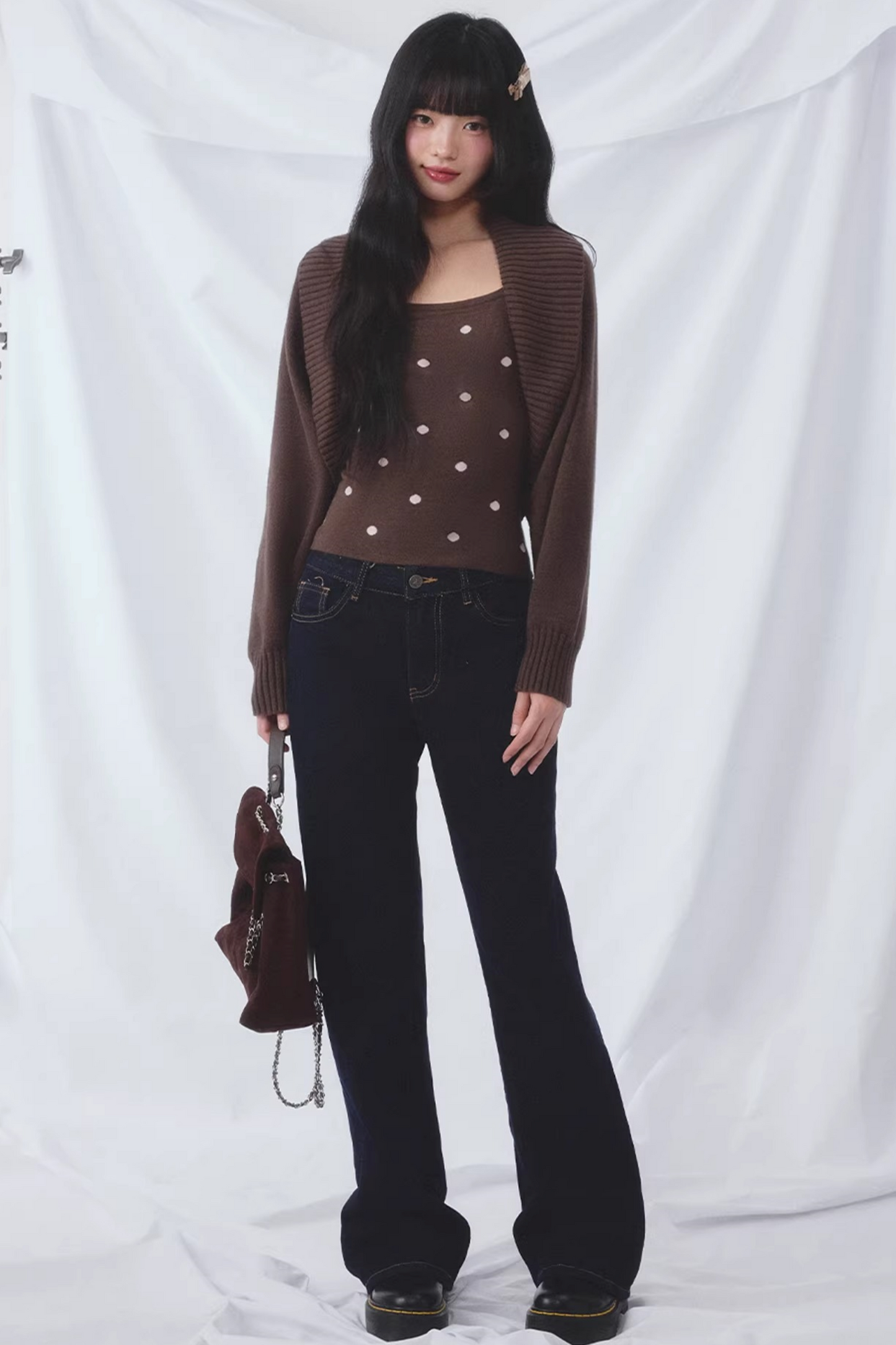 Polka Dot Knitted Cardigan Set