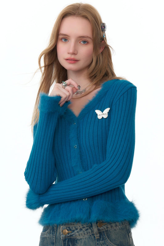 Slim Blue Knitted Cardigan Top