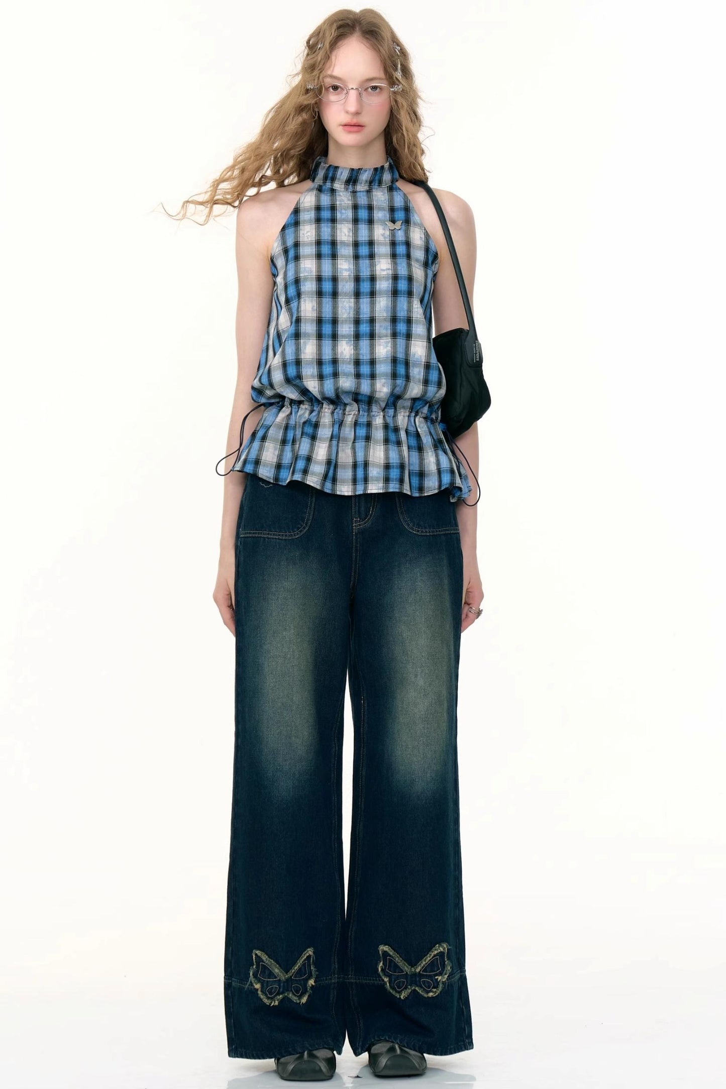 Blue Plaid Halterneck Vest