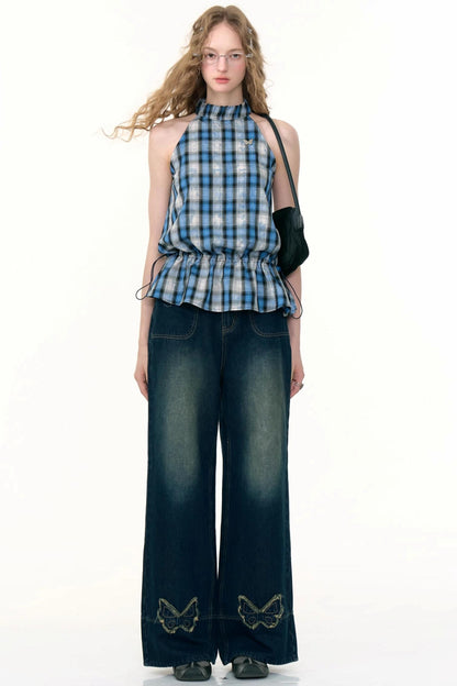 Blue Plaid Halterneck Vest