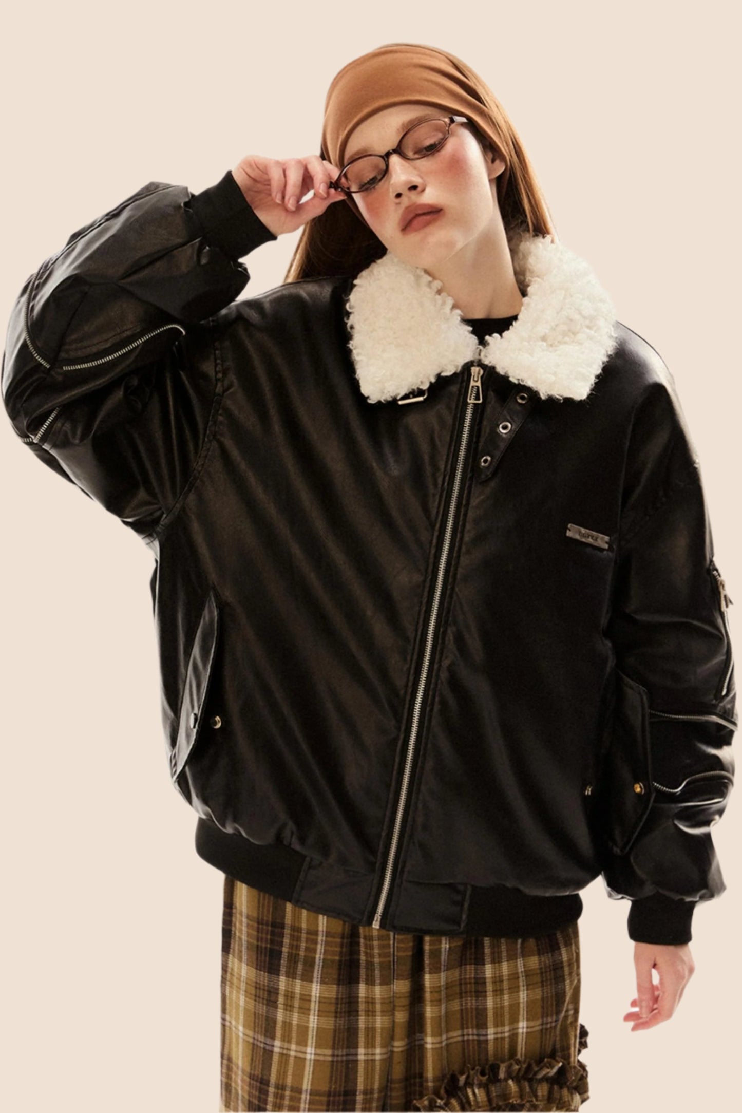 Retro PU Leather Lambswool Jacket