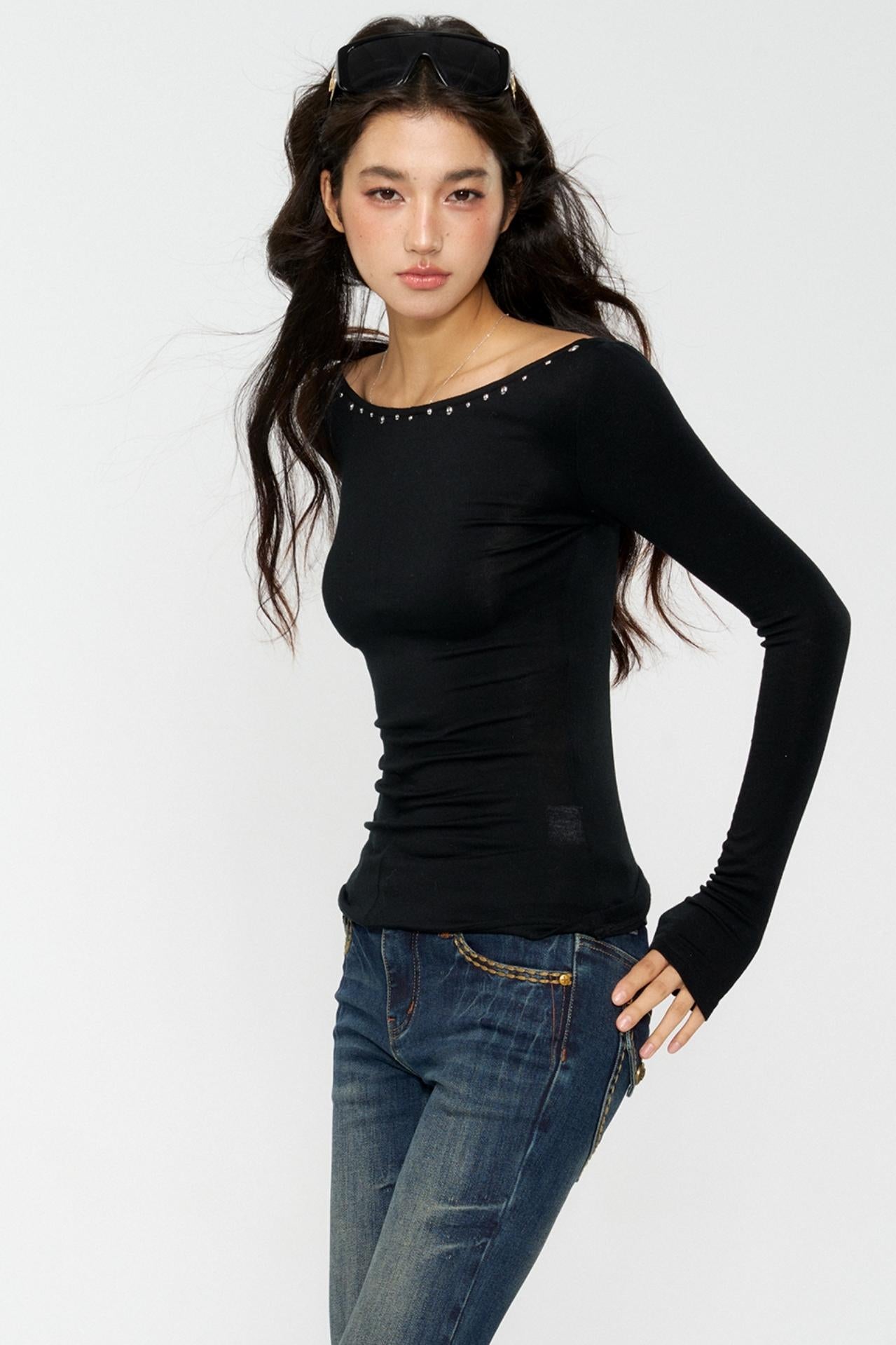 Hot Diamond Shoulder Buckle Shirt