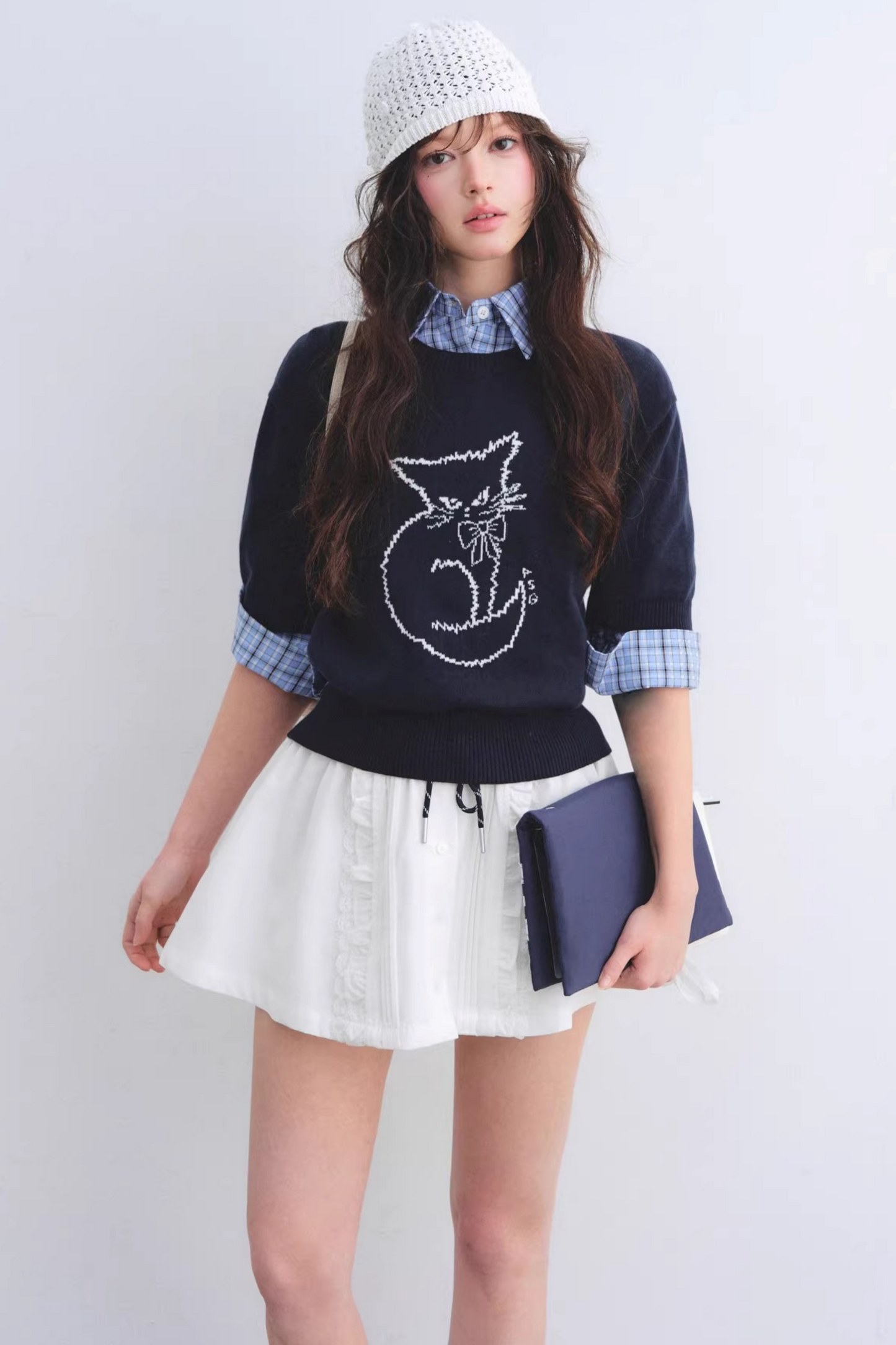 Completo camicia a quadri con orlo grezzo