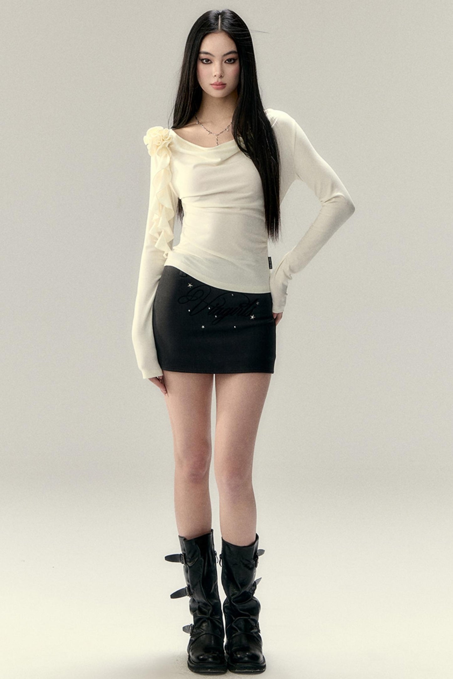 Long Sleeve Roses Flutter Top