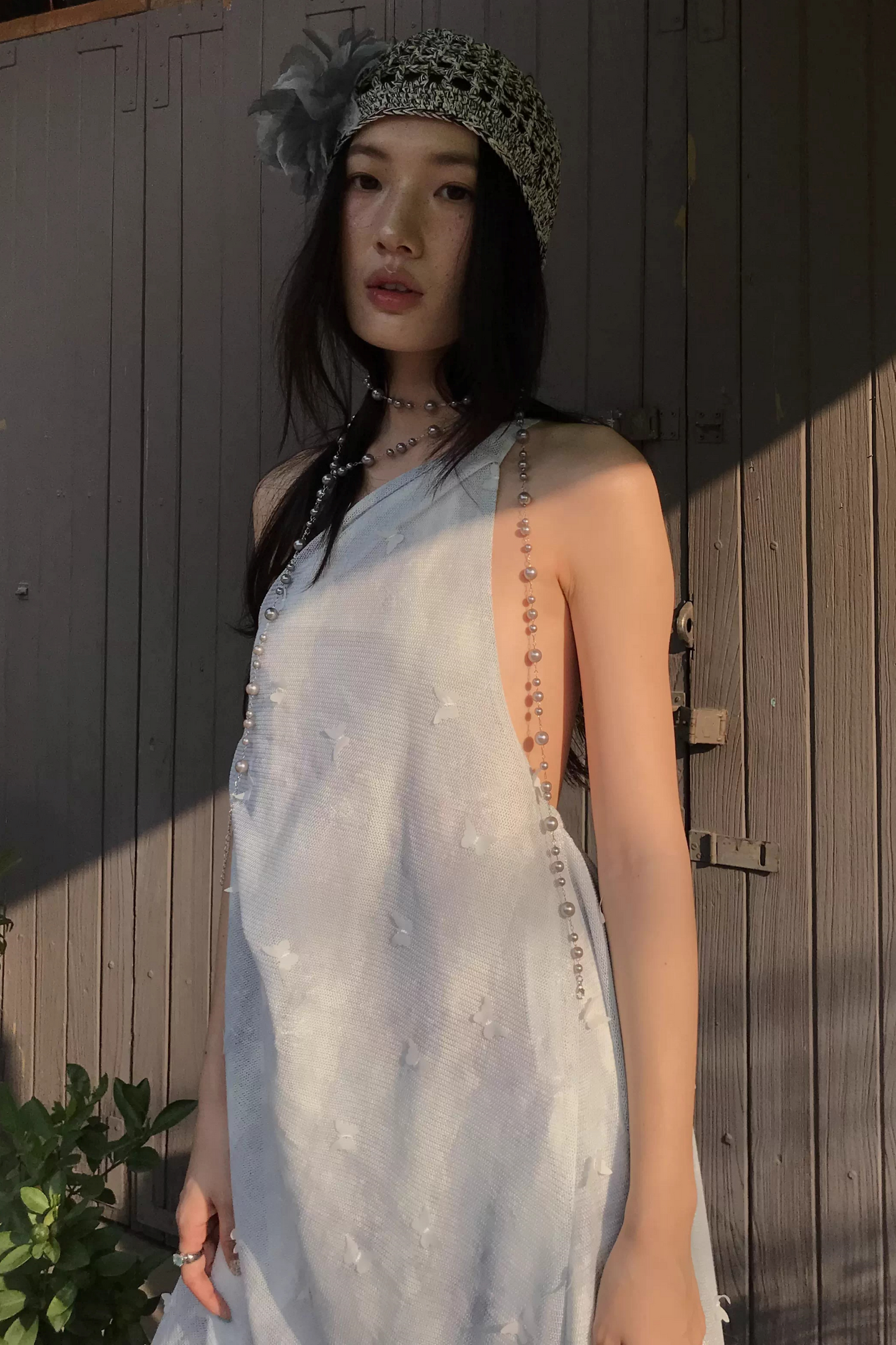 Blue Butterfly High-Slit Dress