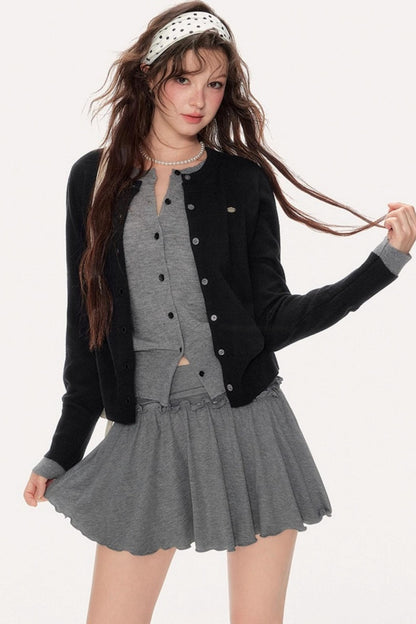 Sweet Girly Contrast Knitted Cardigan
