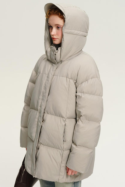 Korean Hooded Mid-Length Duck Down Jacket