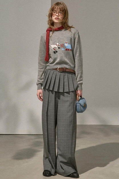 Kitten Puppy Embroidered Wool Blend Top