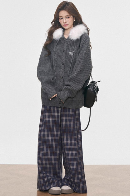 Fur Collar Knitted Jacket Set-Up