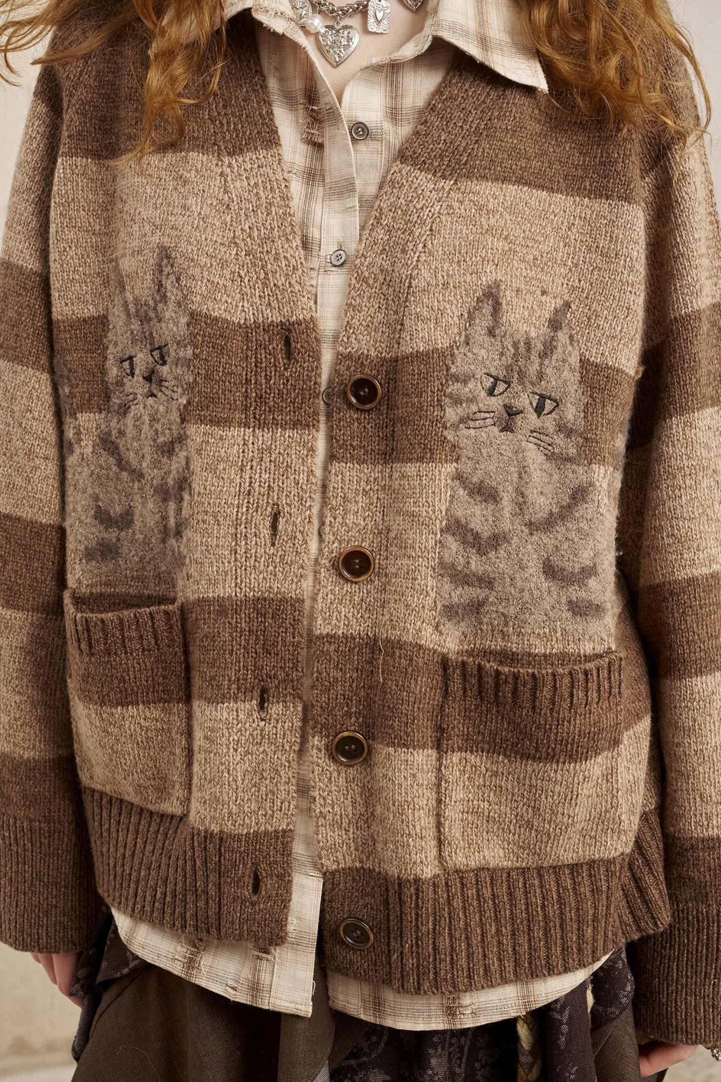 Symmetrical Striped Knitted Cardigan Jacket