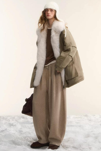 Velvet-Feel Curved-Leg Pants