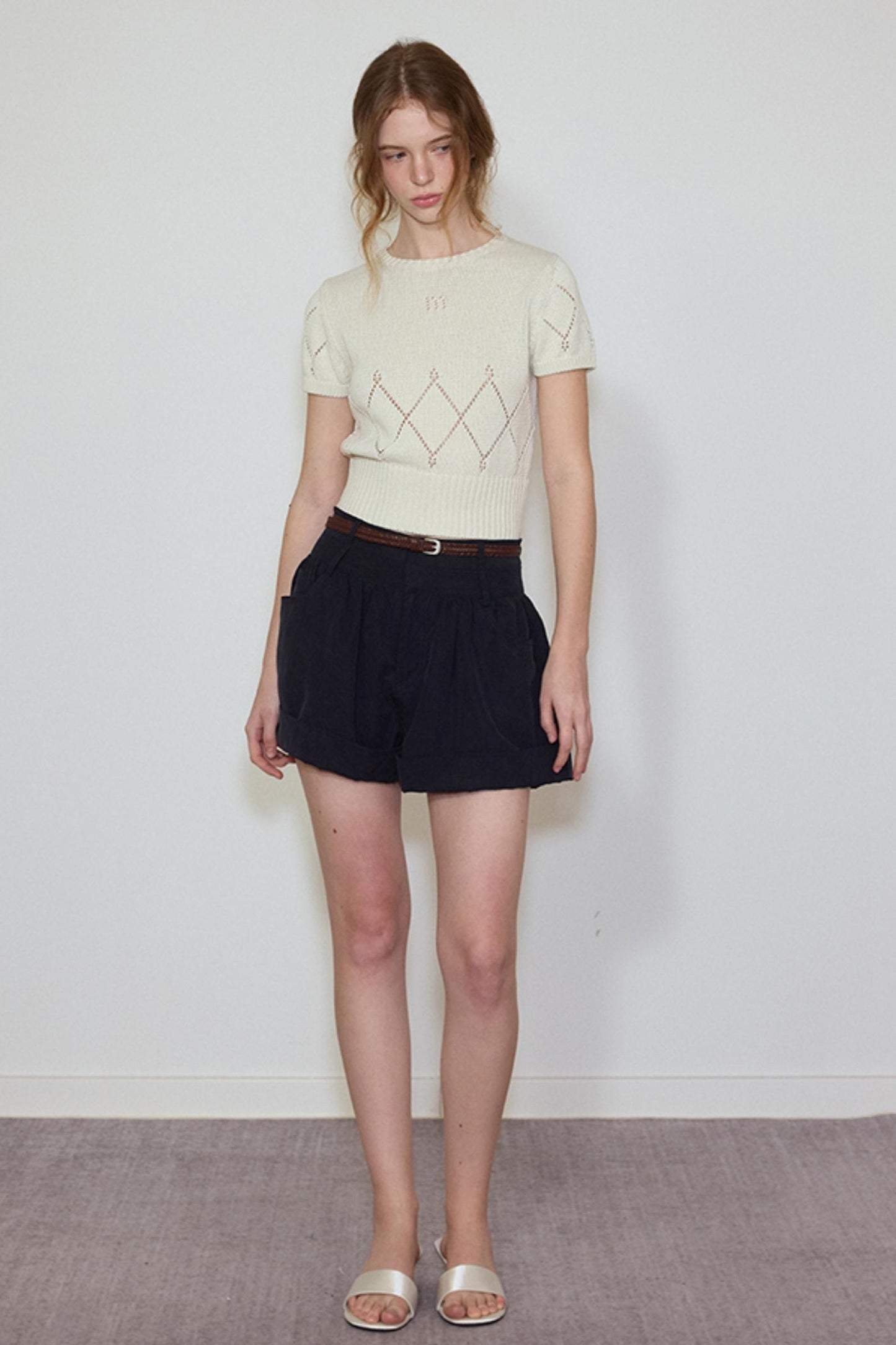 White- Navy Knit Tee