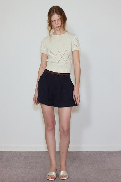 White- Navy Knit Tee