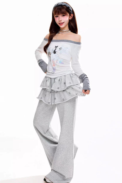 Star Pattern Flared Sweatpants
