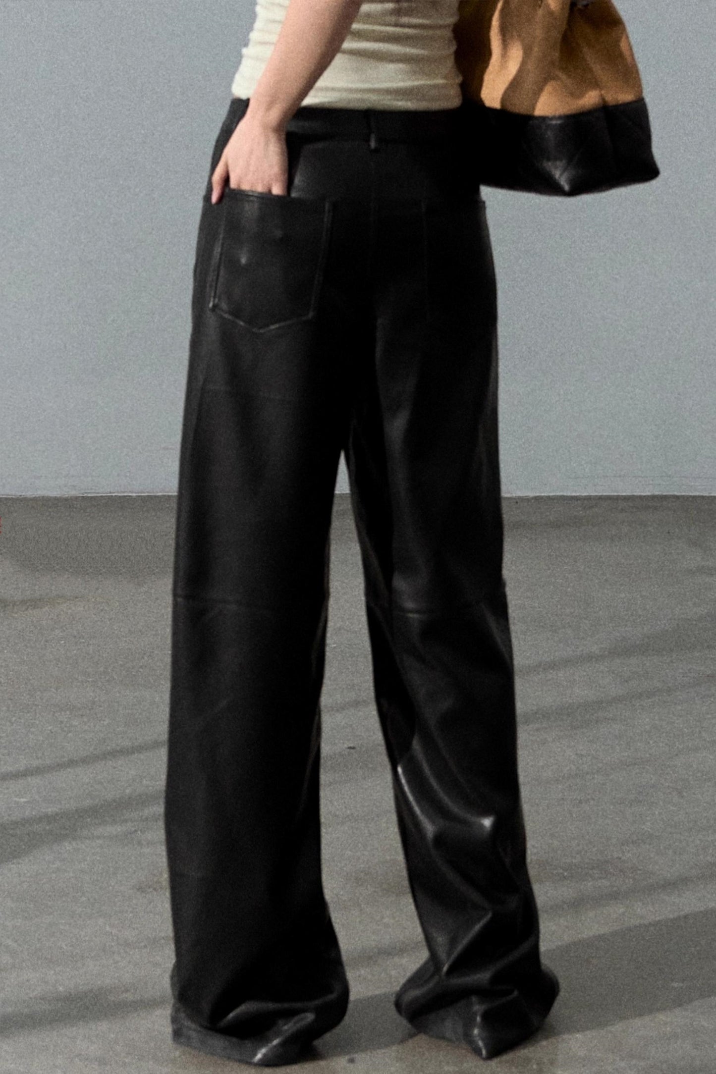 Retro Print Wide-leg Leather Pants