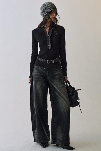 Gray Black Straight Leg Jeans Pants