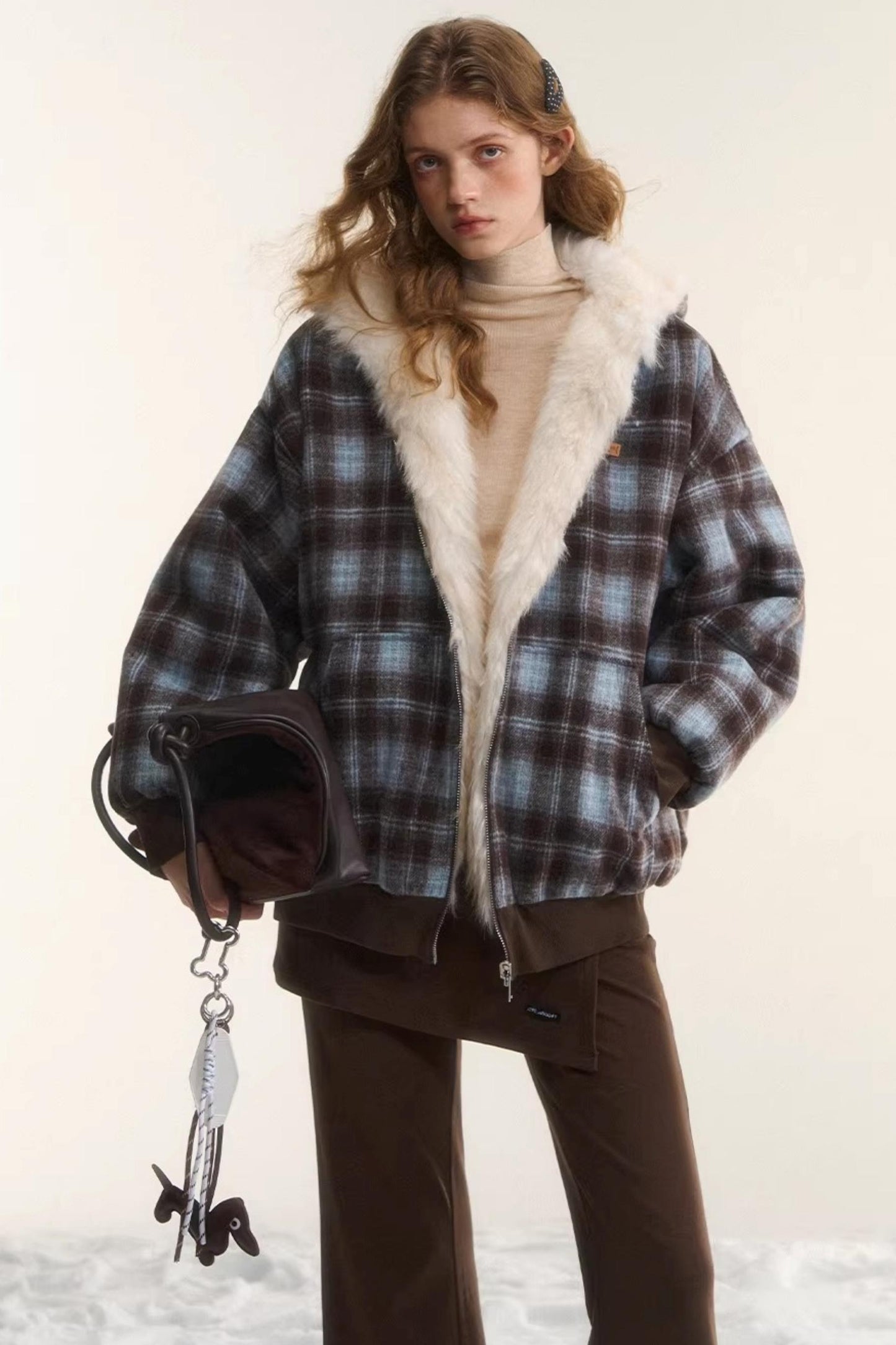 Reversible Plaid Plush Coat