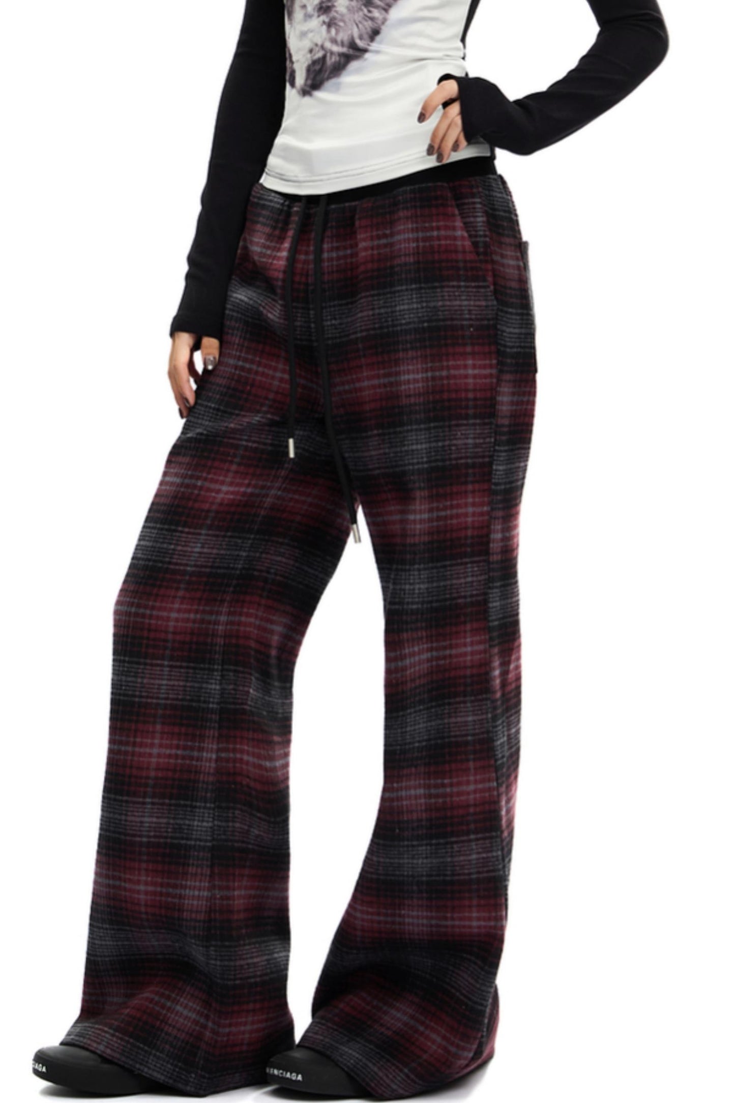 Retro Red Plaid Straight Pants