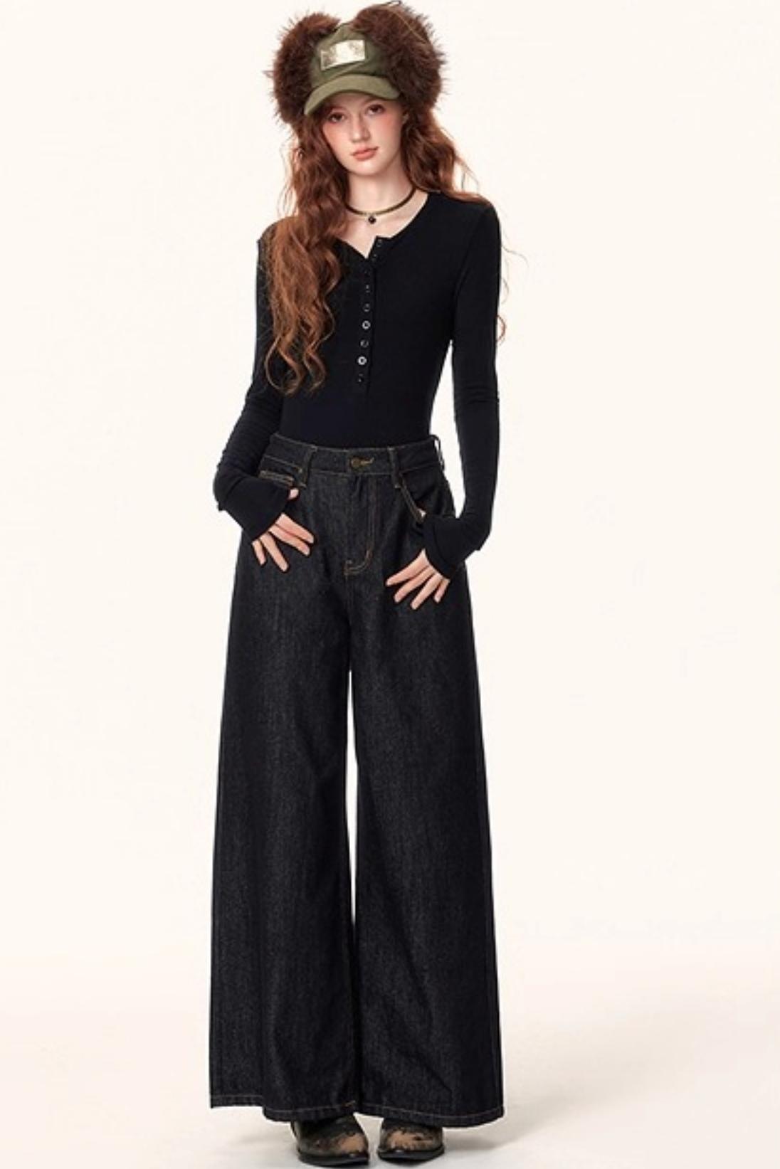 Retro Asymmetric Denim Pants