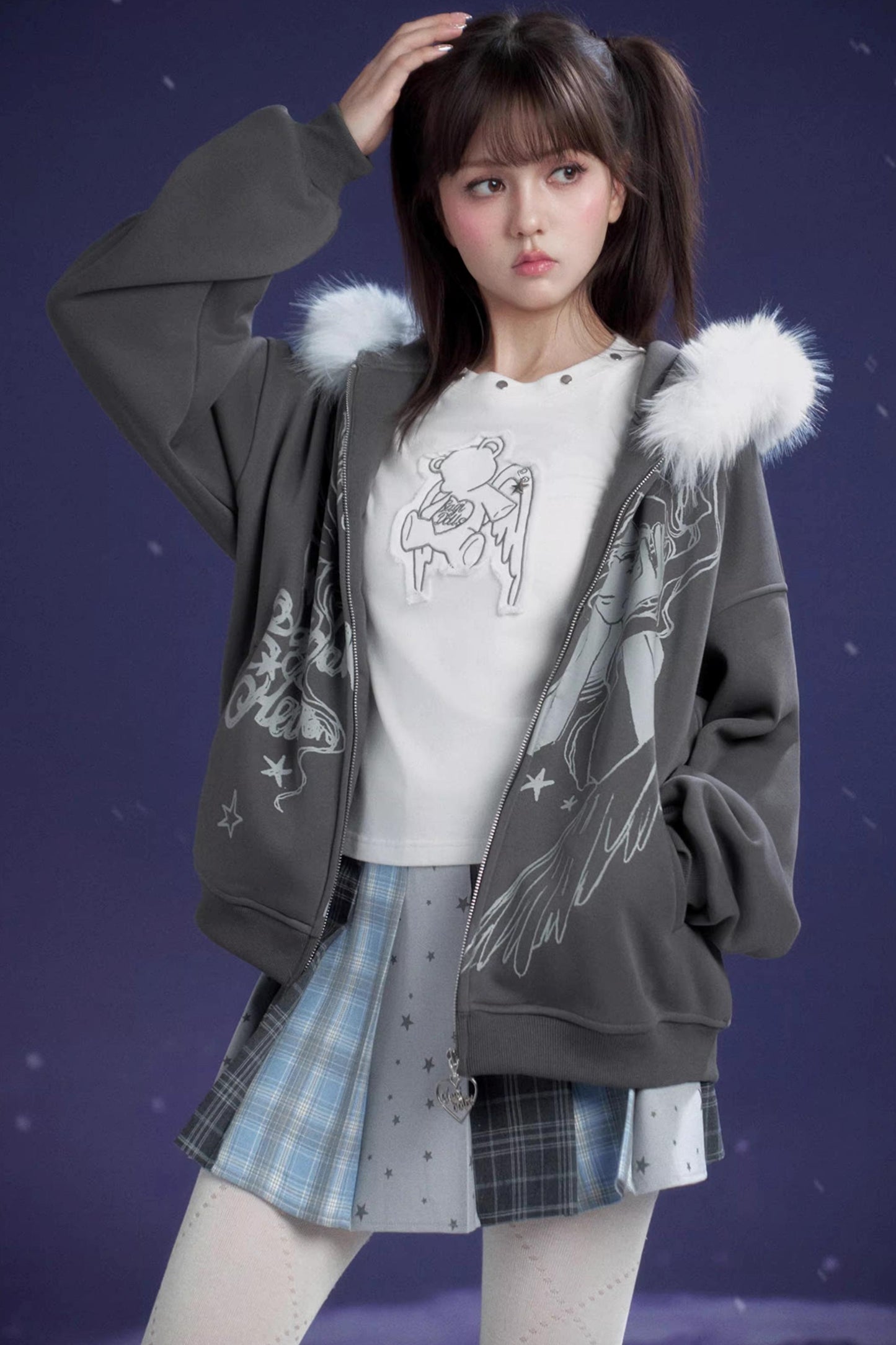 Blue-Gray Pleated Skirt