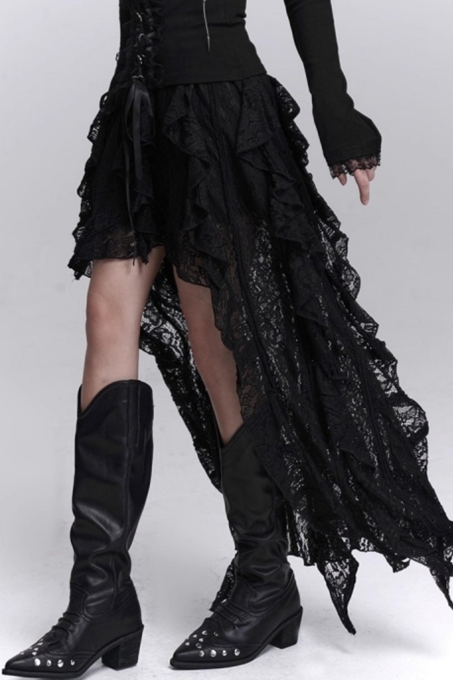 Irregular Lace Hem Skirt