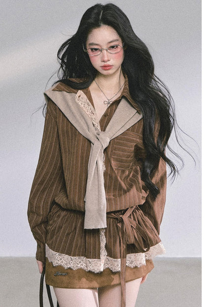 French Lace Stripe Shirt Set-Up
