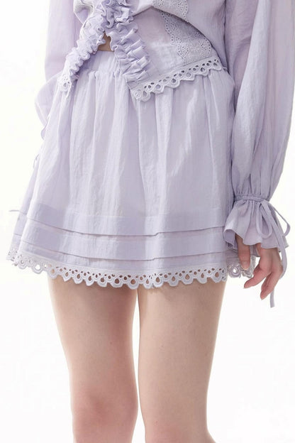 Chic Bubble Sleeve Shirt & Skirt Set-Up