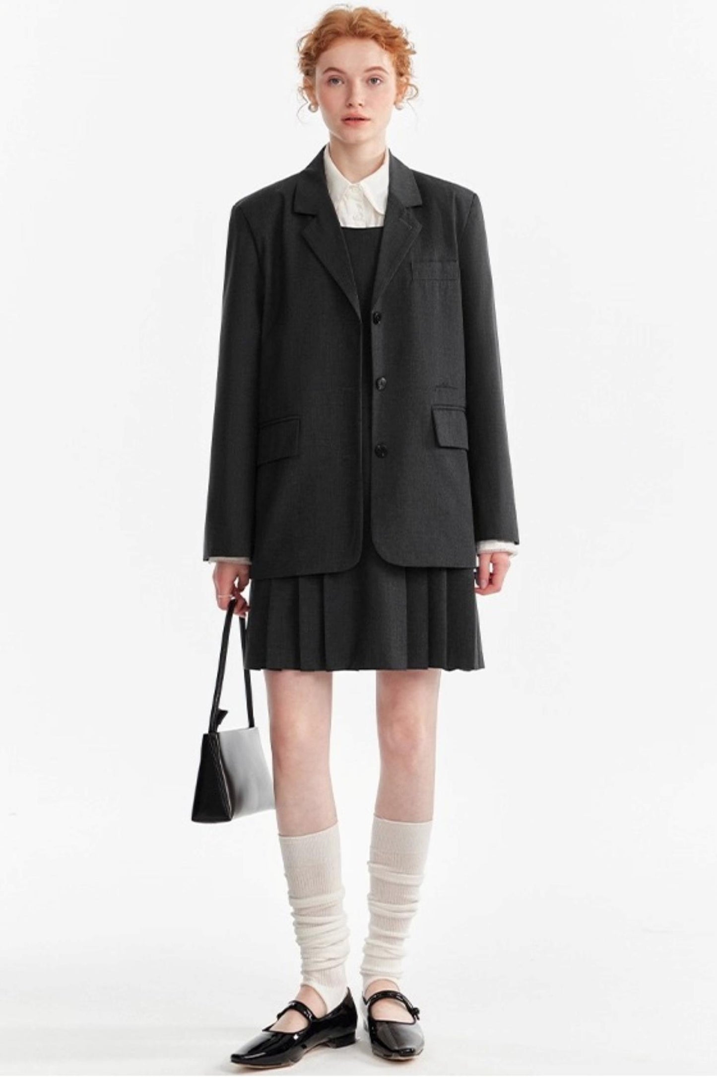 Gray Wool Blazer Skirt Set-Up