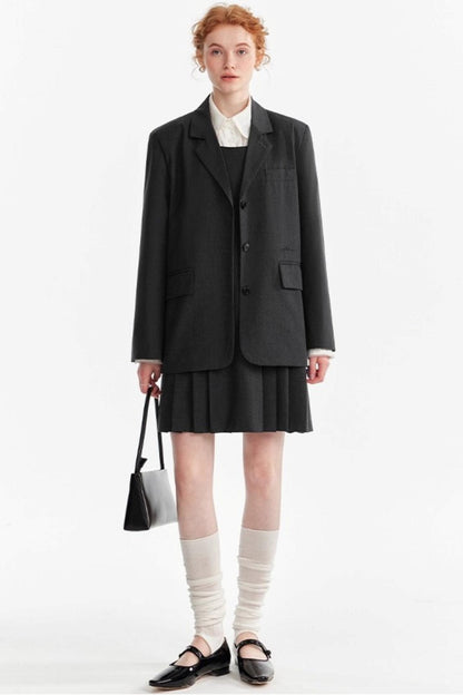 Gray Wool Blazer Skirt Set-Up