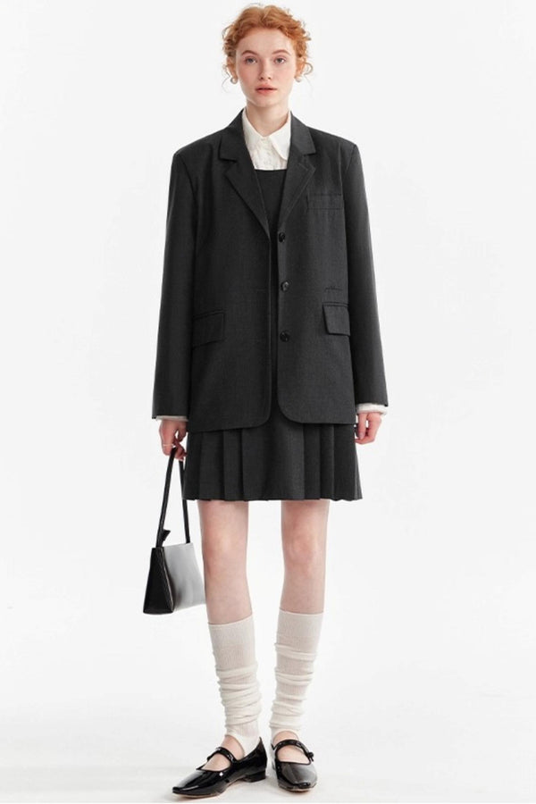 Gray Wool Blazer Skirt Set-Up