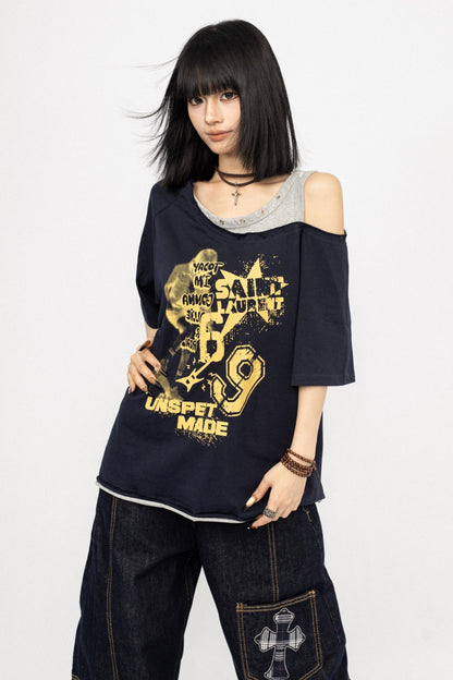 Vintage Off-Shoulder Loose T-Shirt