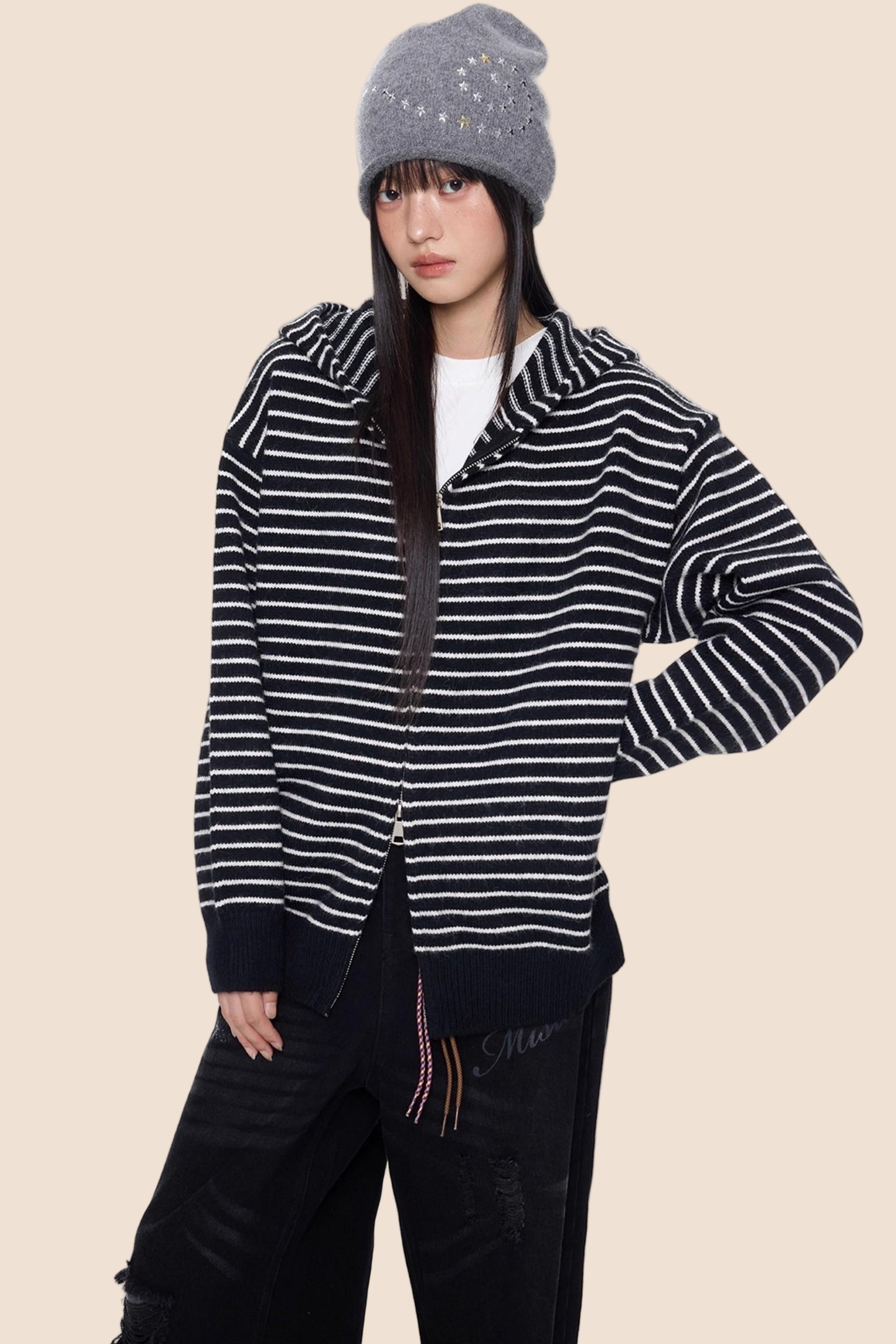 Color-Block Striped Knit Cardigan