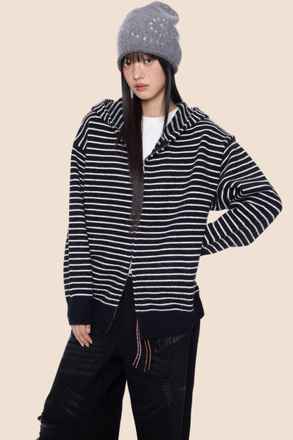 Color-Block Striped Knit Cardigan