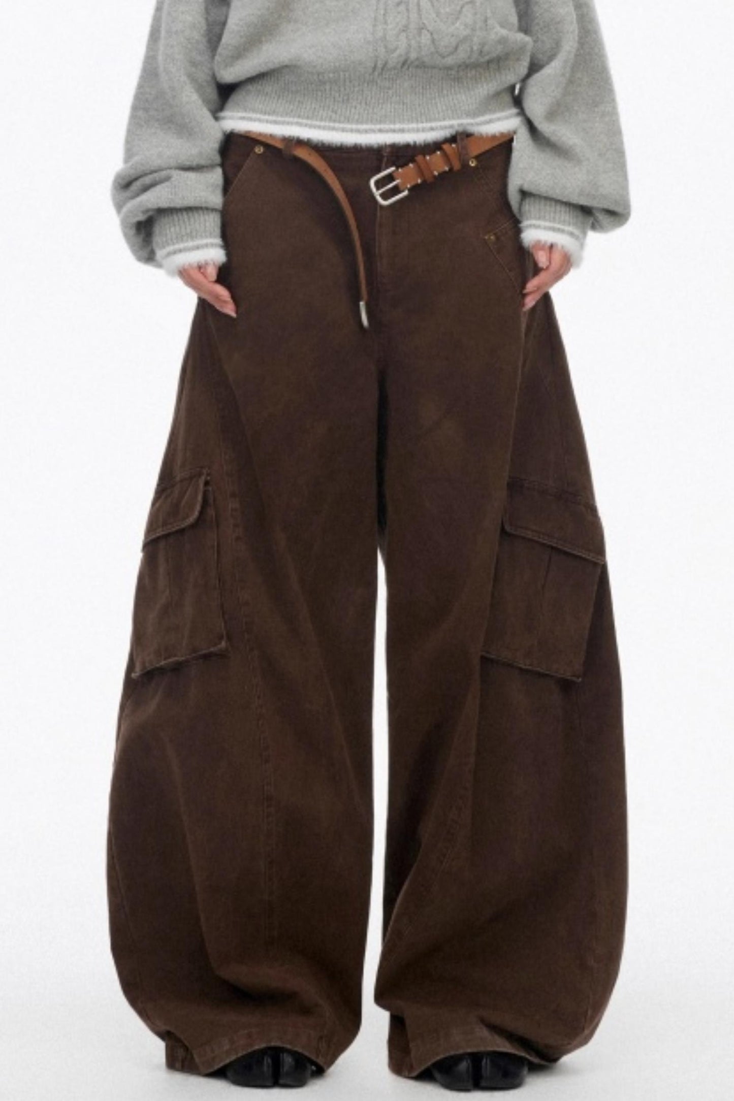 Distressed Washed Wide-Leg Scimitar Pants