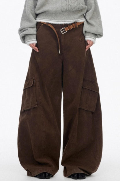 Distressed Washed Wide-Leg Scimitar Pants