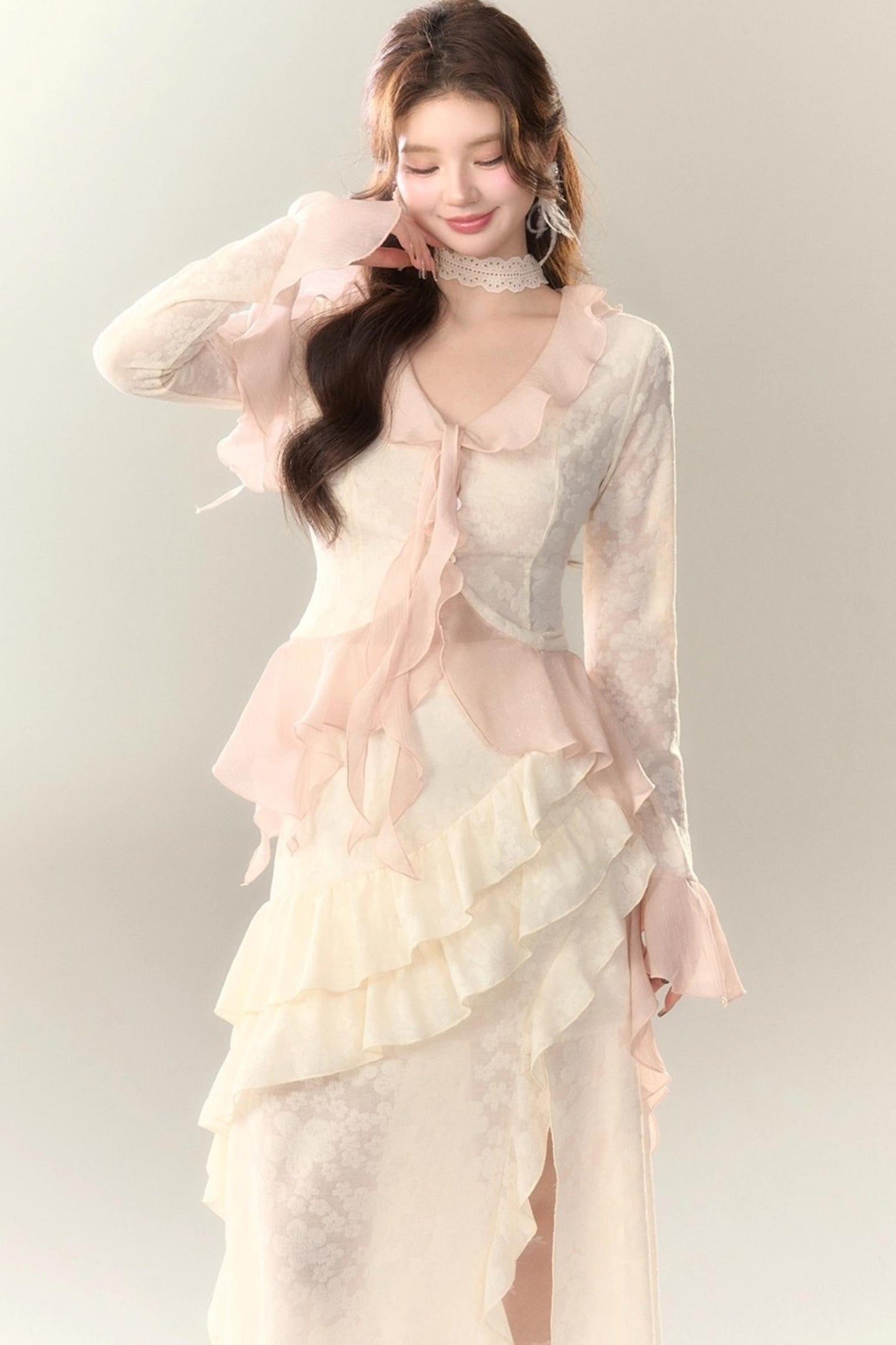 Blue Cherry Blossom Top Skirt Set-Up