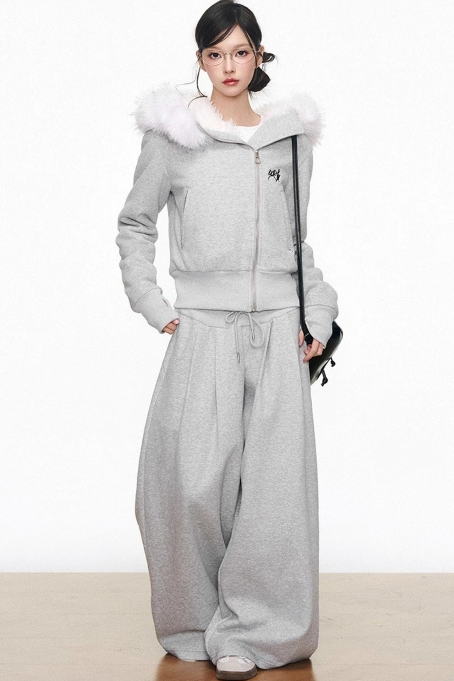 Plush Knitted Zipper Sweatshirt Set-Up