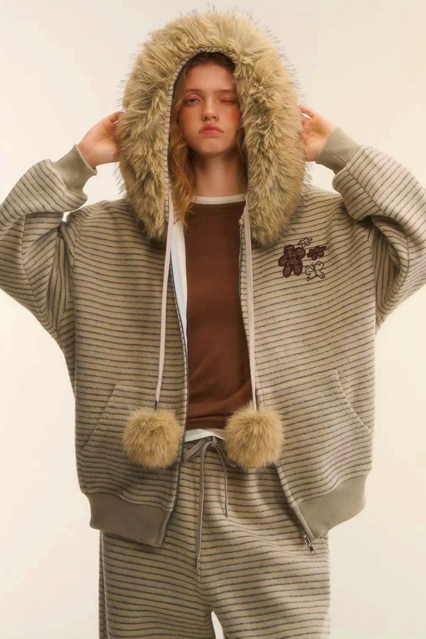 Retro Velvet Striped Jacket Set-Up