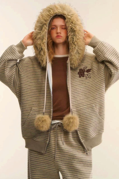 Retro Velvet Striped Jacket Set-Up