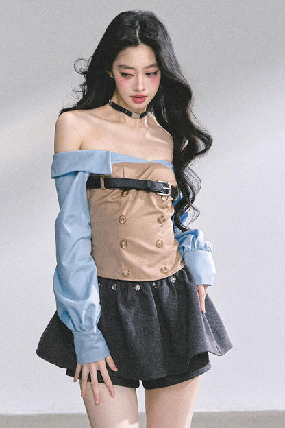 Wide Shoulder Crop Full Sleeve Top