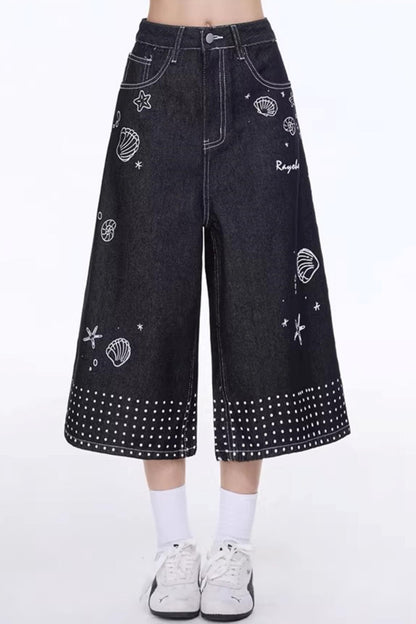 Retro Shell Print Cropped Pants