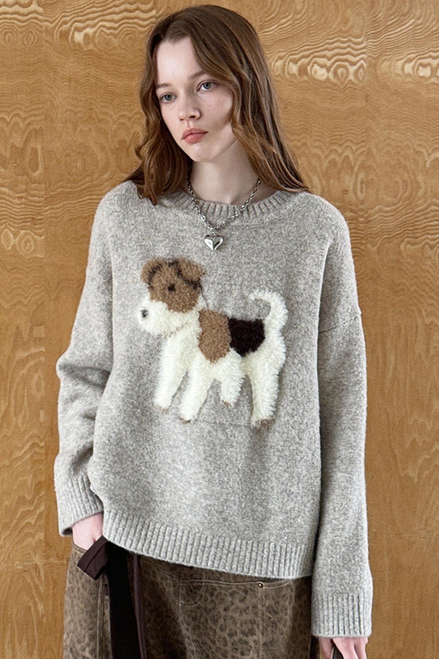 Cute Puppy Jacquard Pullover Sweater