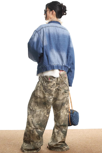 Retro Denim Fur Collar Jacket